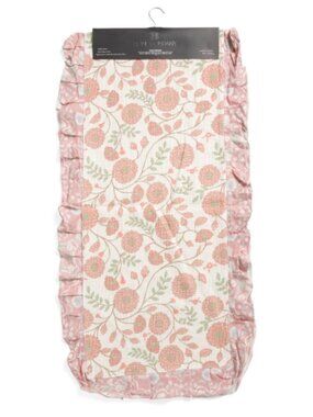 NWT VISTA HOME FASHIONS Peach Floral Table Runner w Ruffle Border 16in x 80in